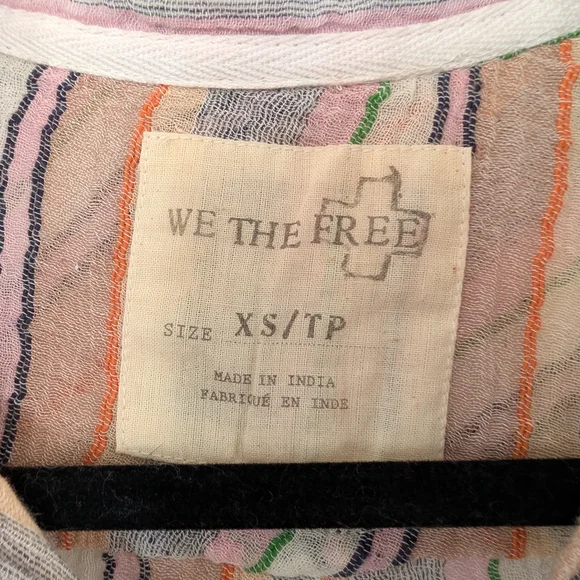 We The Free Midwest Gauzy Sheer Stripped Button-Down Shirt Boho Y2K Festival - Picture 2 of 8